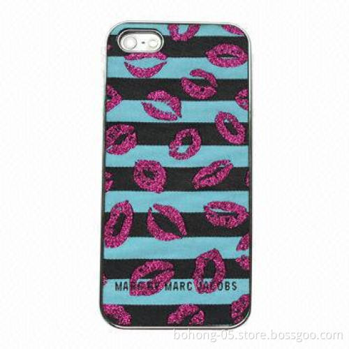 Cases for iPhone 5, Made of PC, Plated PC Paste Embroidery Leopard Lips